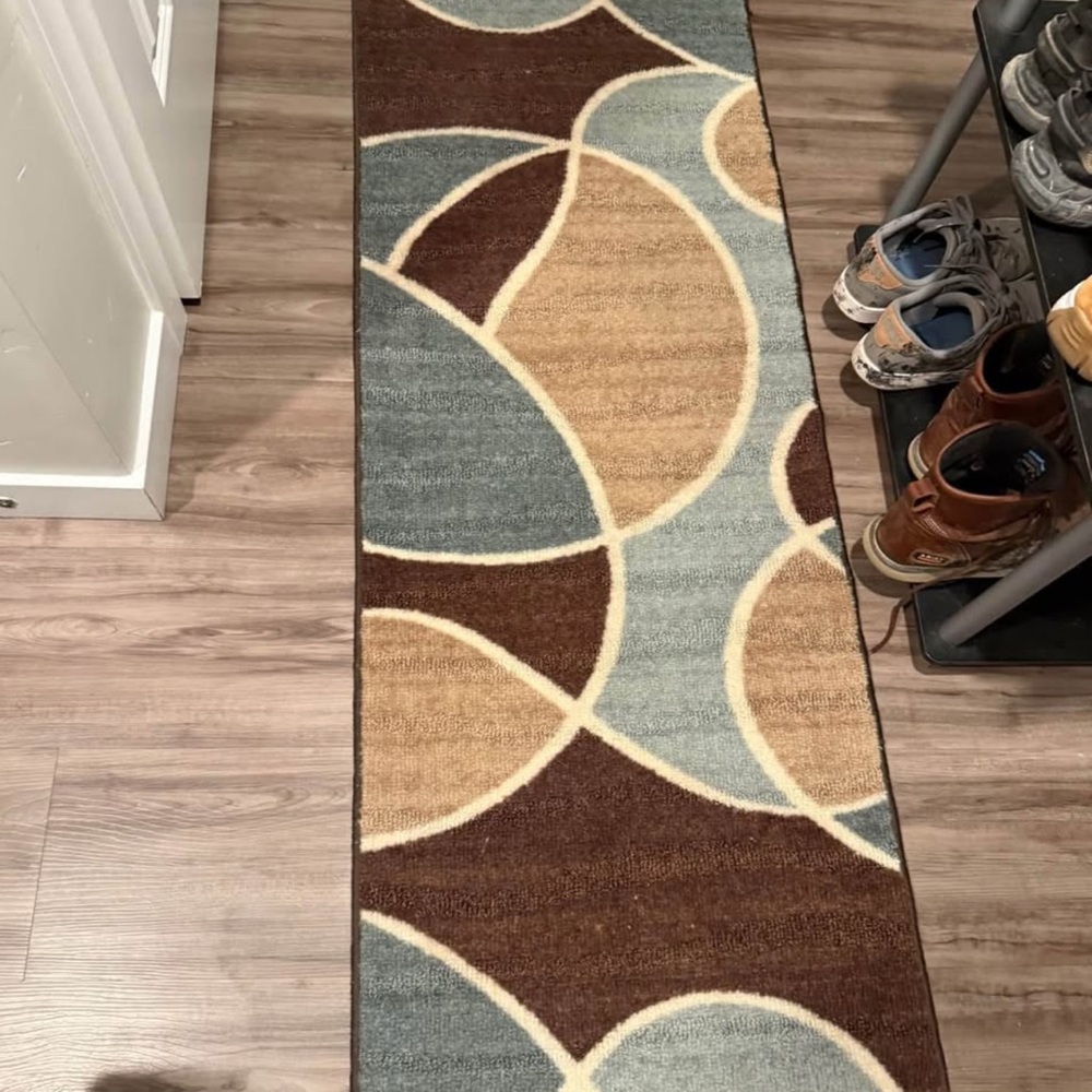 Modern Geometric Runner Rug - Brown, Blue, Cream